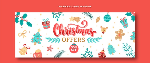 Hand drawn christmas social media cover template