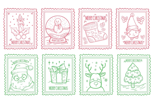 Free vector hand drawn christmas stamp collection