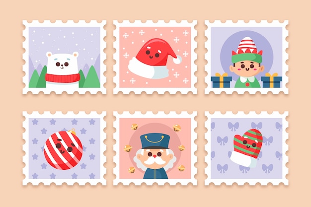 Hand drawn christmas stamp collection