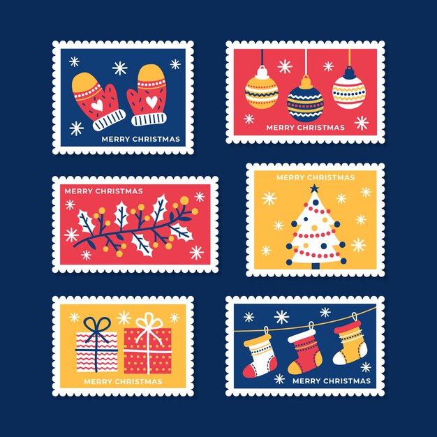 Hand drawn christmas stamp collection