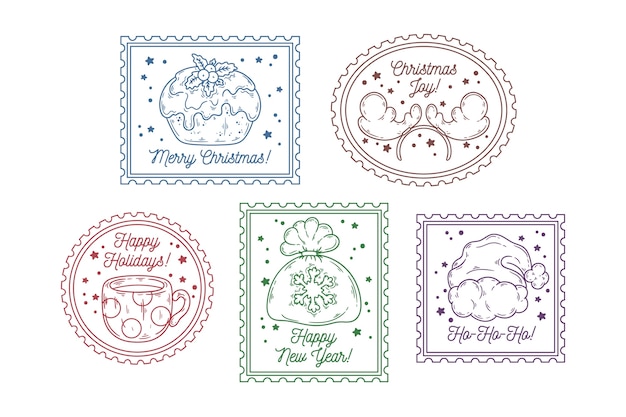 Free vector hand drawn christmas stamp collection