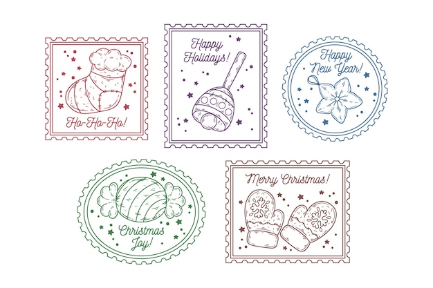 Free Vector hand drawn christmas stamp collection