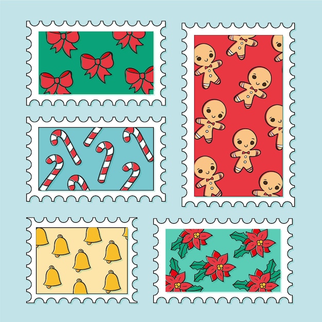 Free Vector hand drawn christmas stamp collection