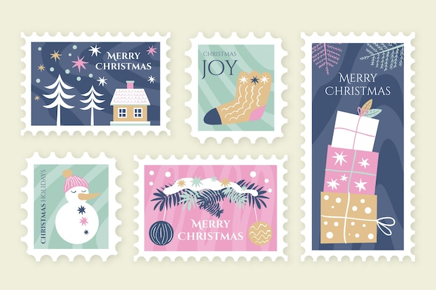 Hand drawn christmas stamp collection