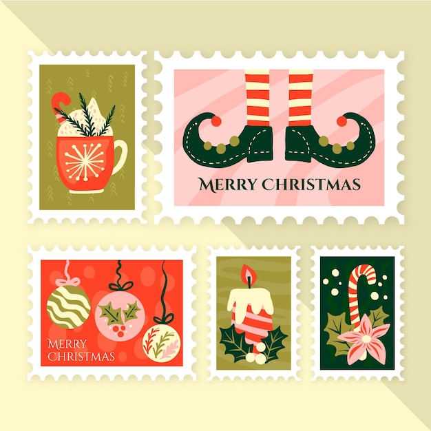 Hand drawn christmas stamp collection