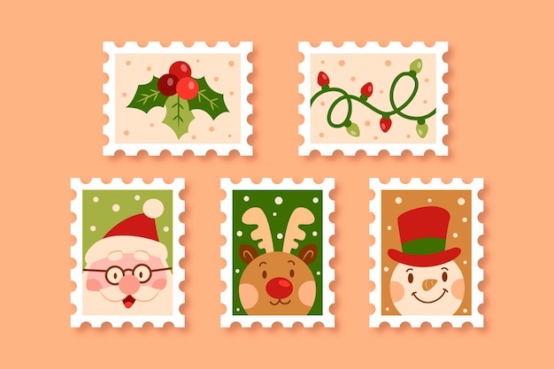 Hand drawn christmas stamp collection