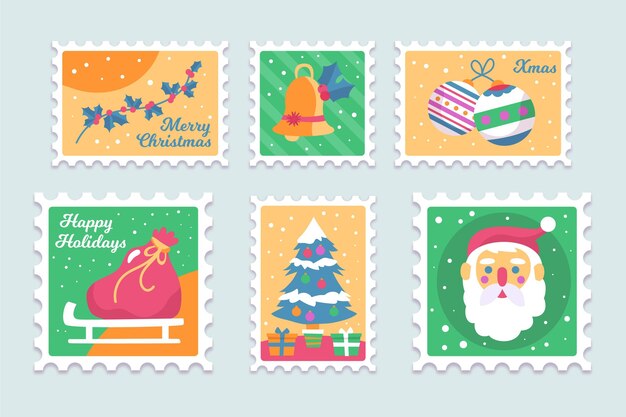 Hand drawn christmas stamp collection