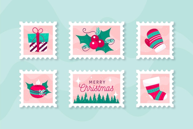 Hand drawn christmas stamp collection