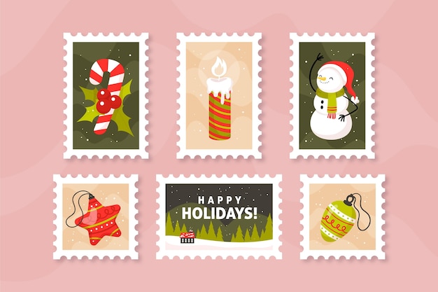 Hand drawn christmas stamp collection