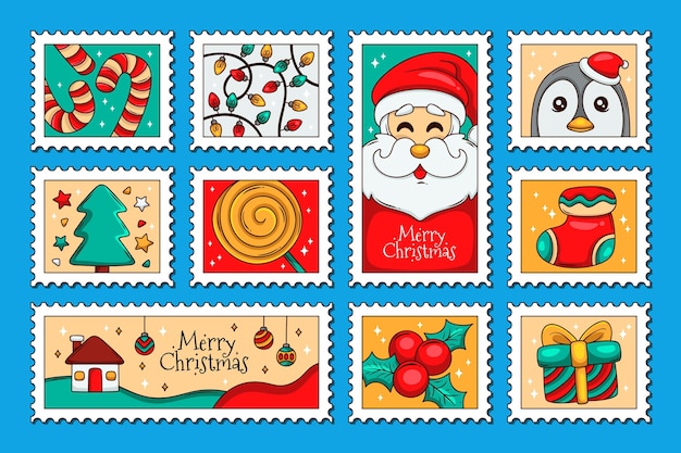 Hand drawn christmas stamp collection