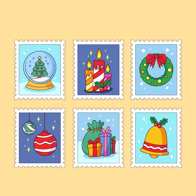 Free Vector hand drawn christmas stamp collection