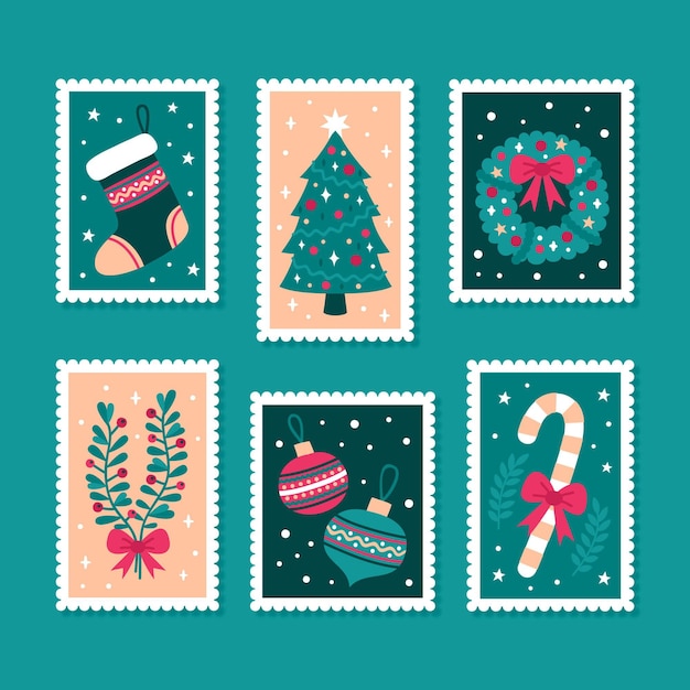 Hand drawn christmas stamp collection