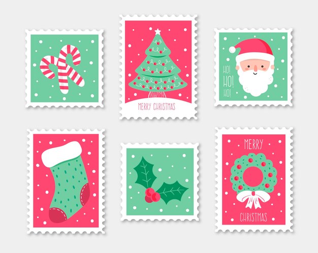 Hand drawn christmas stamp collection