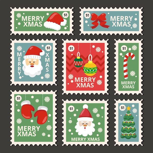 Hand drawn christmas stamp collection