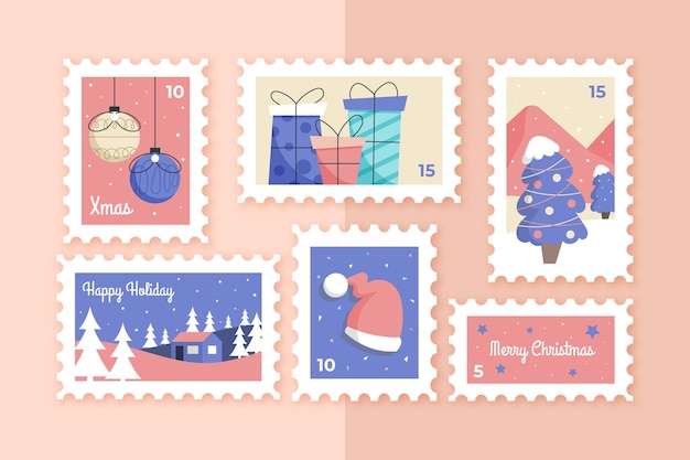 Free Vector hand drawn christmas stamp collection