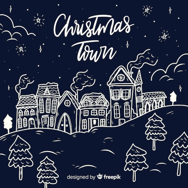 Hand drawn christmas town