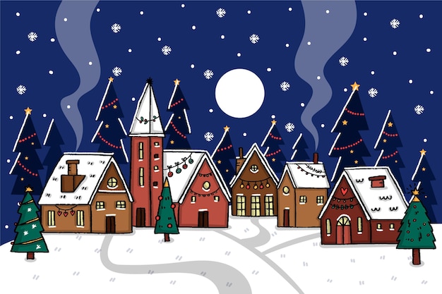 Free Vector hand drawn christmas town