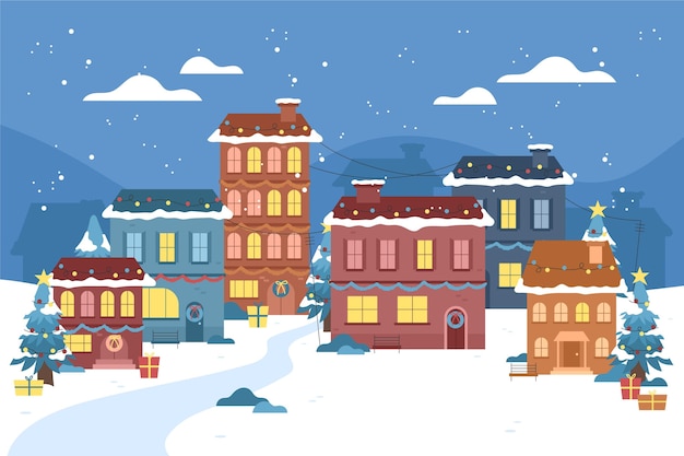 Free Vector hand drawn christmas town