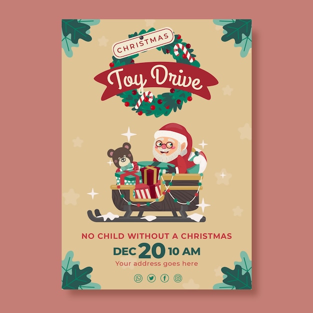 Free Vector hand drawn christmas toy drive vertical poster template