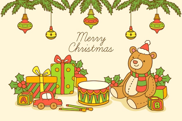 Free vector hand drawn christmas toys background