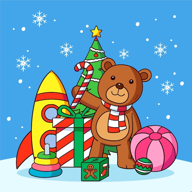 Free vector hand drawn christmas toys background