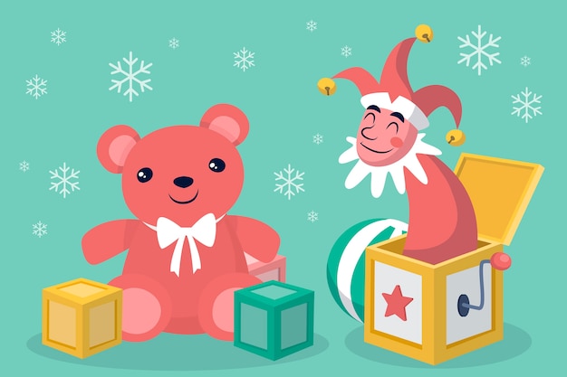 Hand drawn christmas toys background