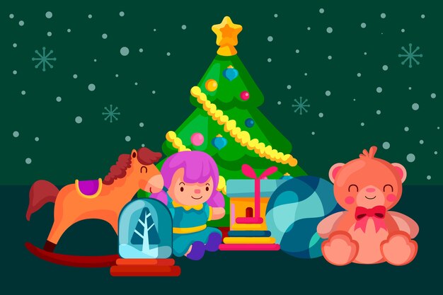 Hand drawn christmas toys background