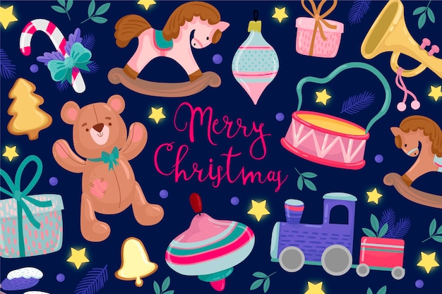 Hand drawn christmas toys background