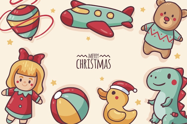 Hand drawn christmas toys background