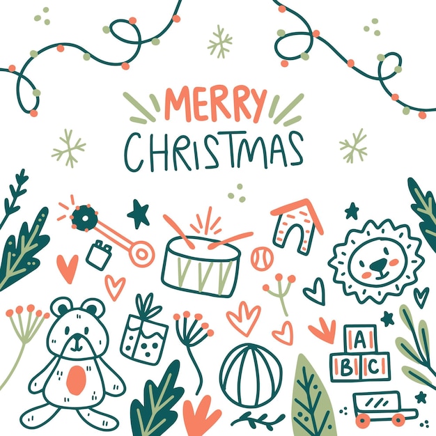 Hand drawn christmas toys background