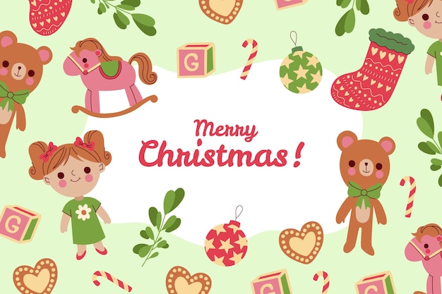 Hand drawn christmas toys background