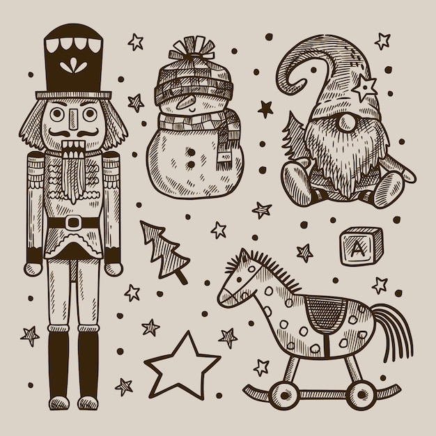 Free Vector hand drawn christmas toys collection