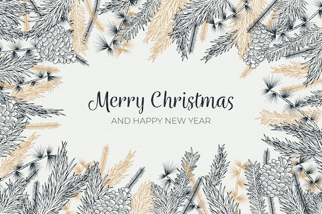 Hand drawn christmas tree branches background