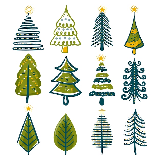 Hand drawn christmas tree collection