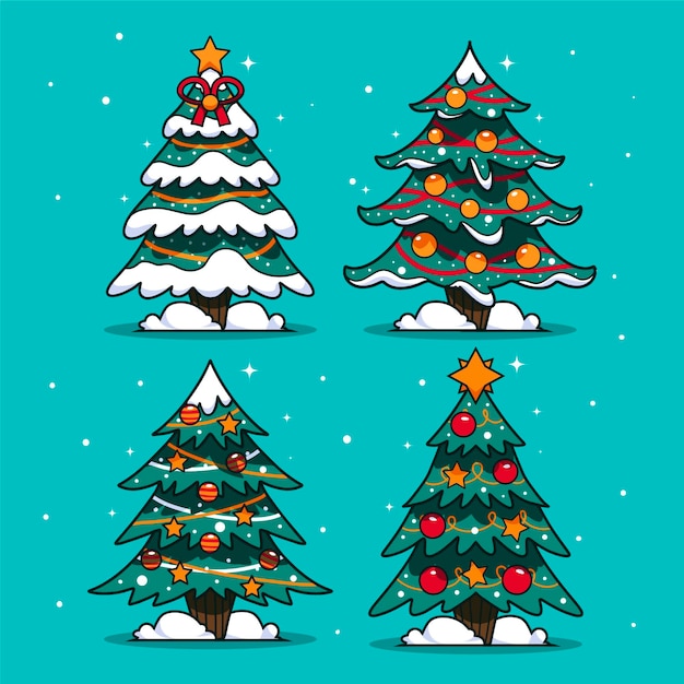 Hand drawn christmas trees collection