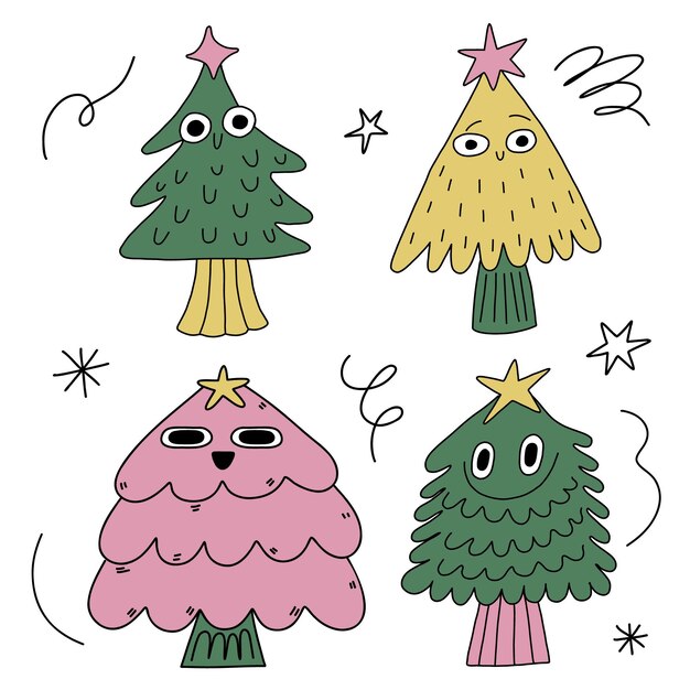 Hand drawn christmas trees collection