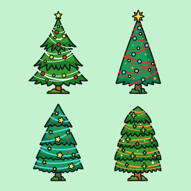 Hand drawn christmas trees collection