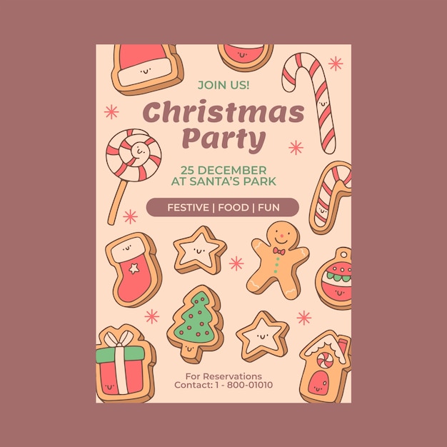 Hand drawn christmas vertical party poster template