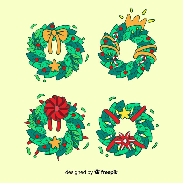 Hand drawn christmas wreath assortment