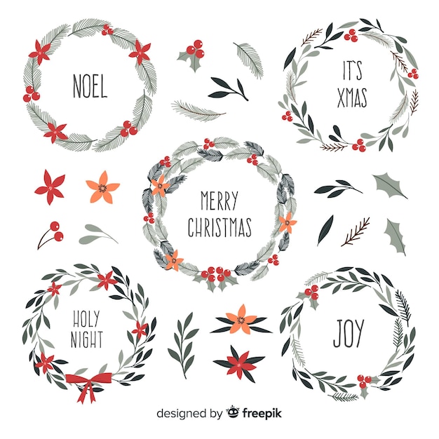 Free vector hand drawn christmas wreath collection