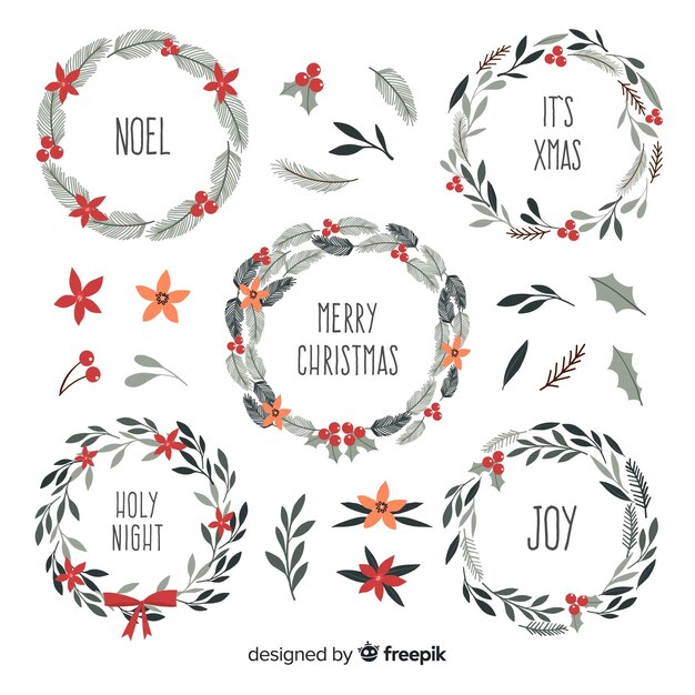 Hand drawn christmas wreath collection