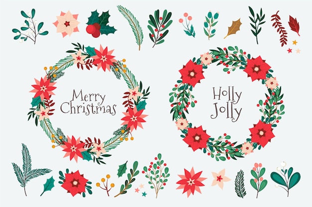 Hand drawn christmas wreath collection