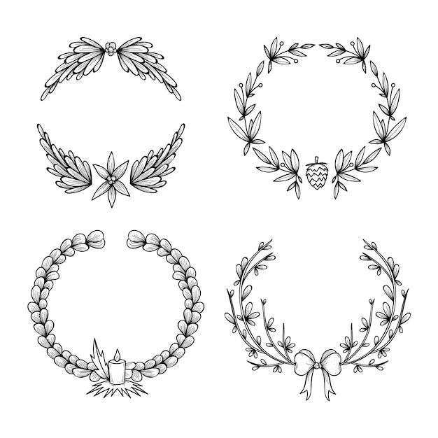 Hand drawn christmas wreath collection