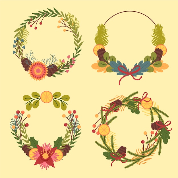 Free Vector hand drawn christmas wreath collection