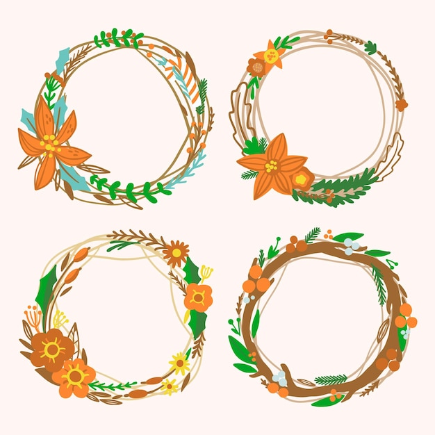 Hand drawn christmas wreath collection