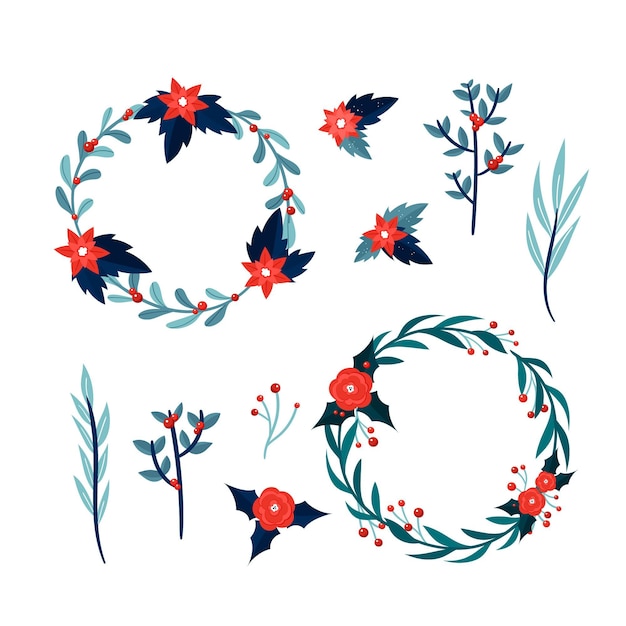 Free Vector hand drawn christmas wreath collection