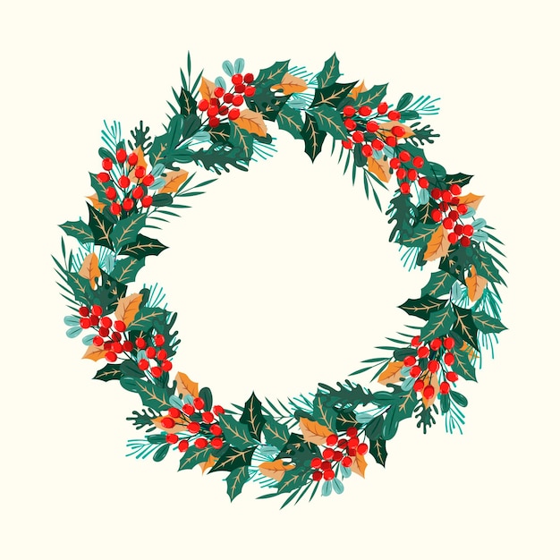 Hand drawn christmas wreath concept