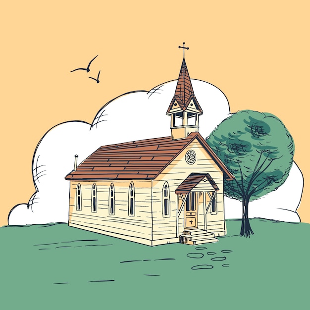 Free Vector hand drawn church building illustration