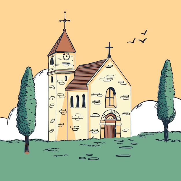 Free Vector hand drawn church building illustration