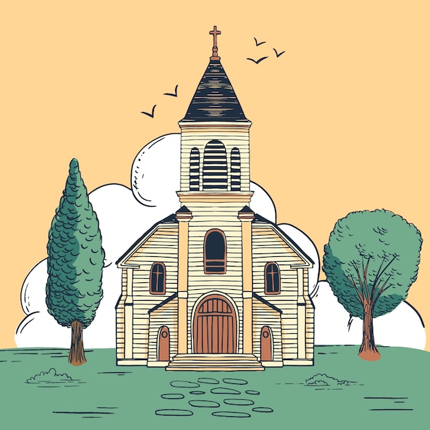 Free Vector hand drawn church building illustration